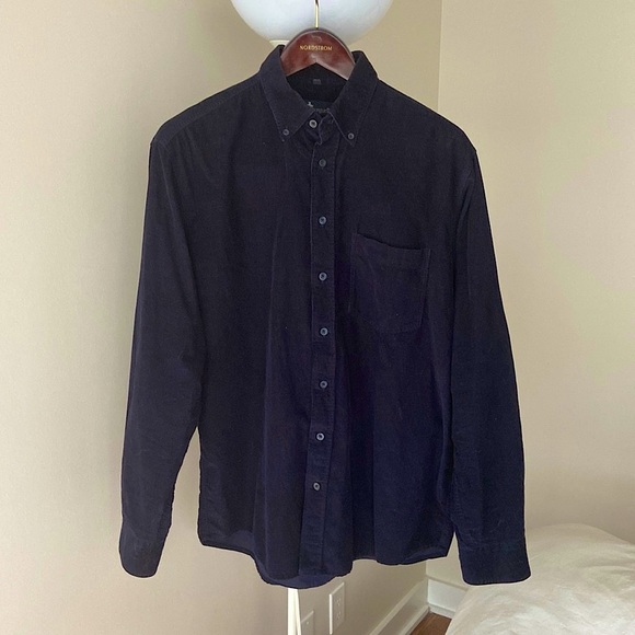 Dark Blue Camargue Shirt with Velvety Corduroy Texture - Picture 1 of 3